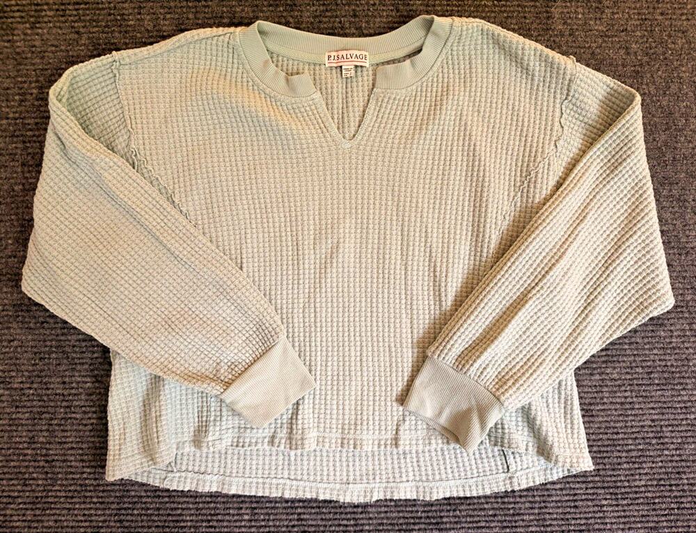 P.J. Salvage Women’s Small Waffle Knit Thermal Pullover Long Sleeve Powder Blue